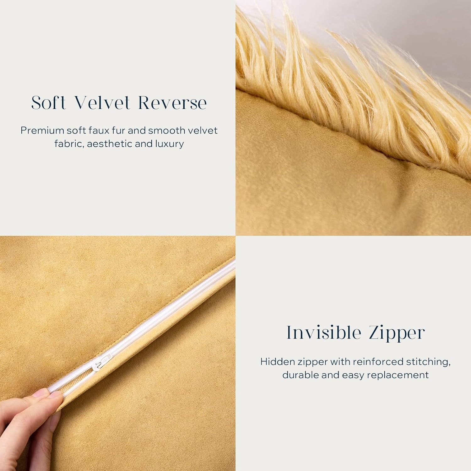 Pack of 2 Faux Fur Throw Pillow Covers Cushion Covers Luxury Soft Decorative Pillowcase Fuzzy Pillow Covers for Bed/Couch,Ginger 20 X 20 Inches