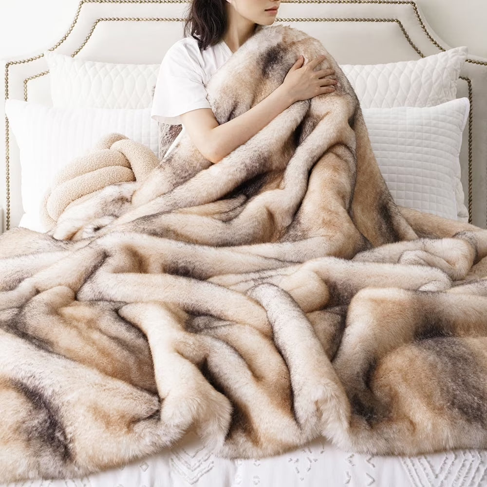 Yellow Faux Fur Blanket,Cozy Mink Faux Fur Throws for Couch,Plush Fur Throw Blanket,50"X60"