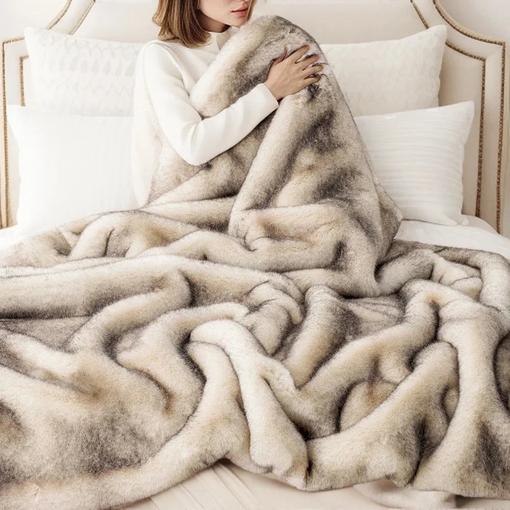 Cream Faux Fur Throw Blanket, Large Mink Fake Fur Throw,Fuzzy Thick Plush Blanket,50"X60"