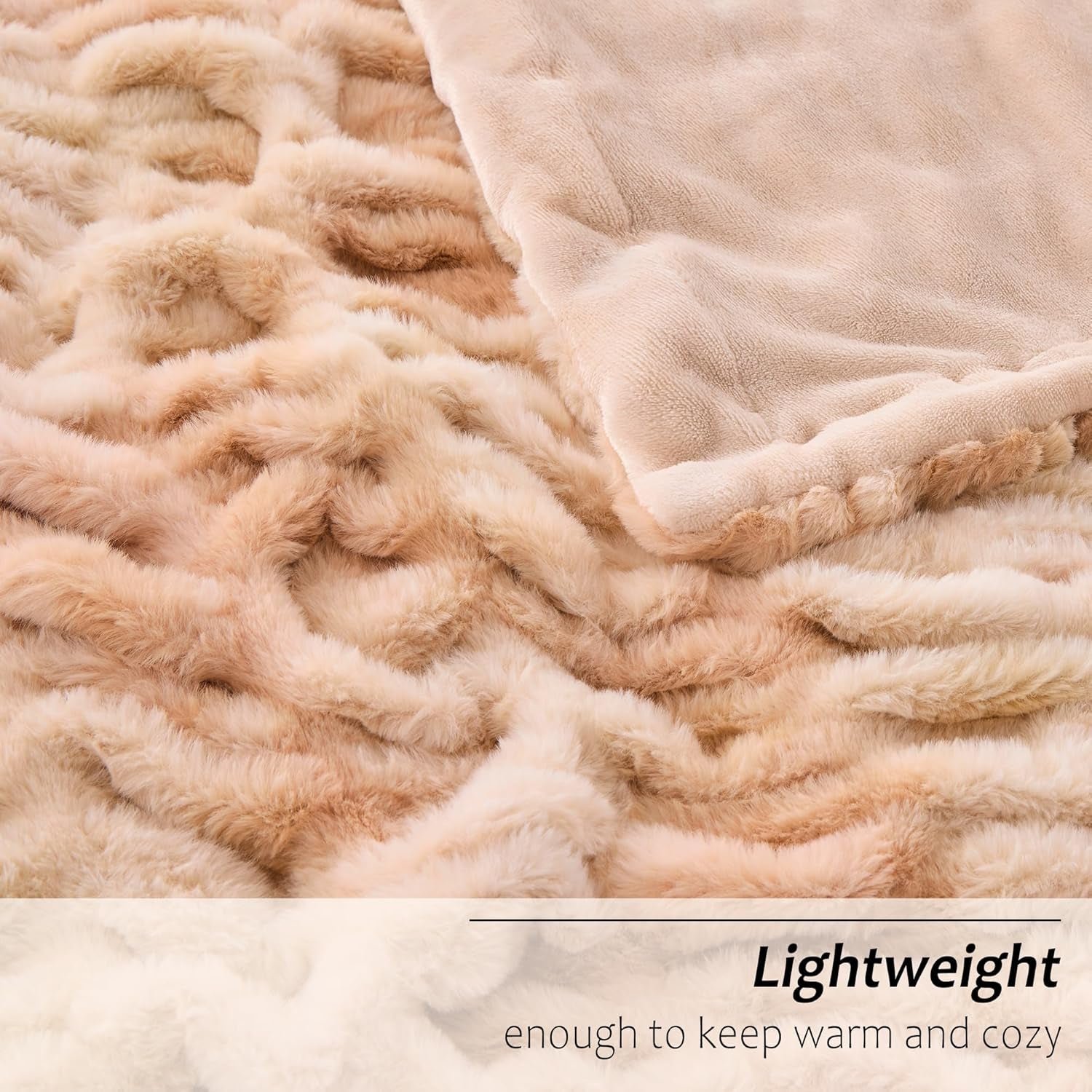 Faux Fur Throw Blanket for Bed Couch Sofa - Soft Cozy Furry Warm Throw - Comfy Shaggy Blanket - Machine Washable - Beige Fuzzy Plush Throw - 50"× 60"