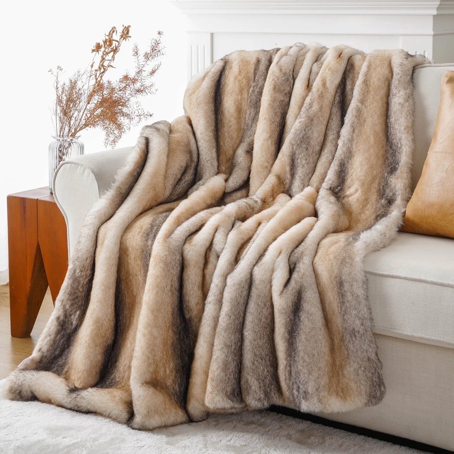 Yellow Faux Fur Blanket,Cozy Mink Faux Fur Throws for Couch,Plush Fur Throw Blanket,50"X60"