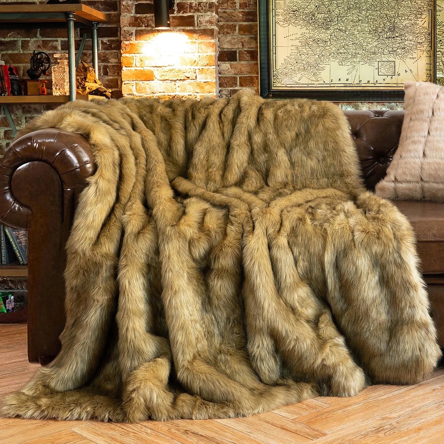 Golden Faux Fur Blanket,Fur Blankets for Bed,Heavyweight Fluffy Thick Throw Blanket,60"X80"