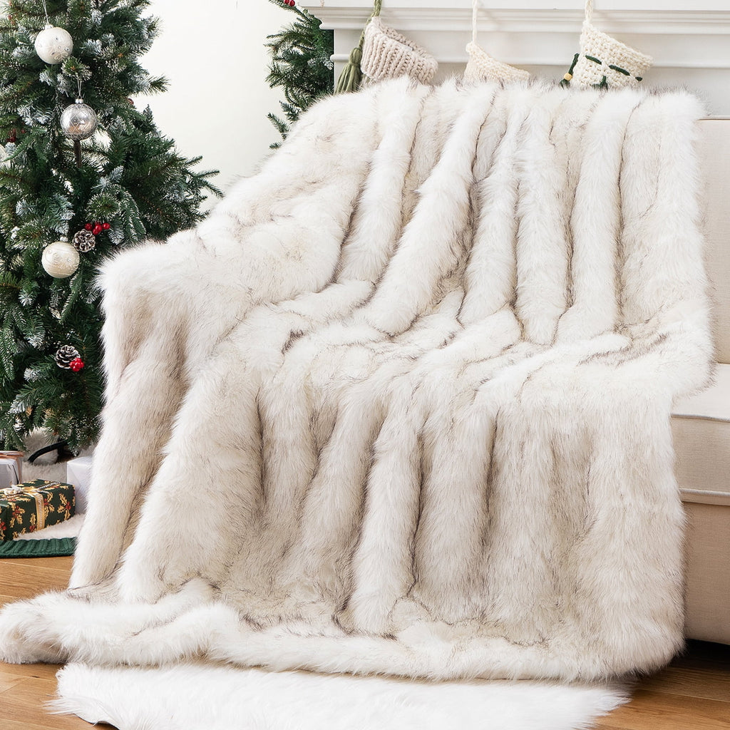 White Faux Fur Blanket for Bed,Couch,Large Thick Fur Throw Blanket,Fluffy Fox Fur Throws,60"X80"