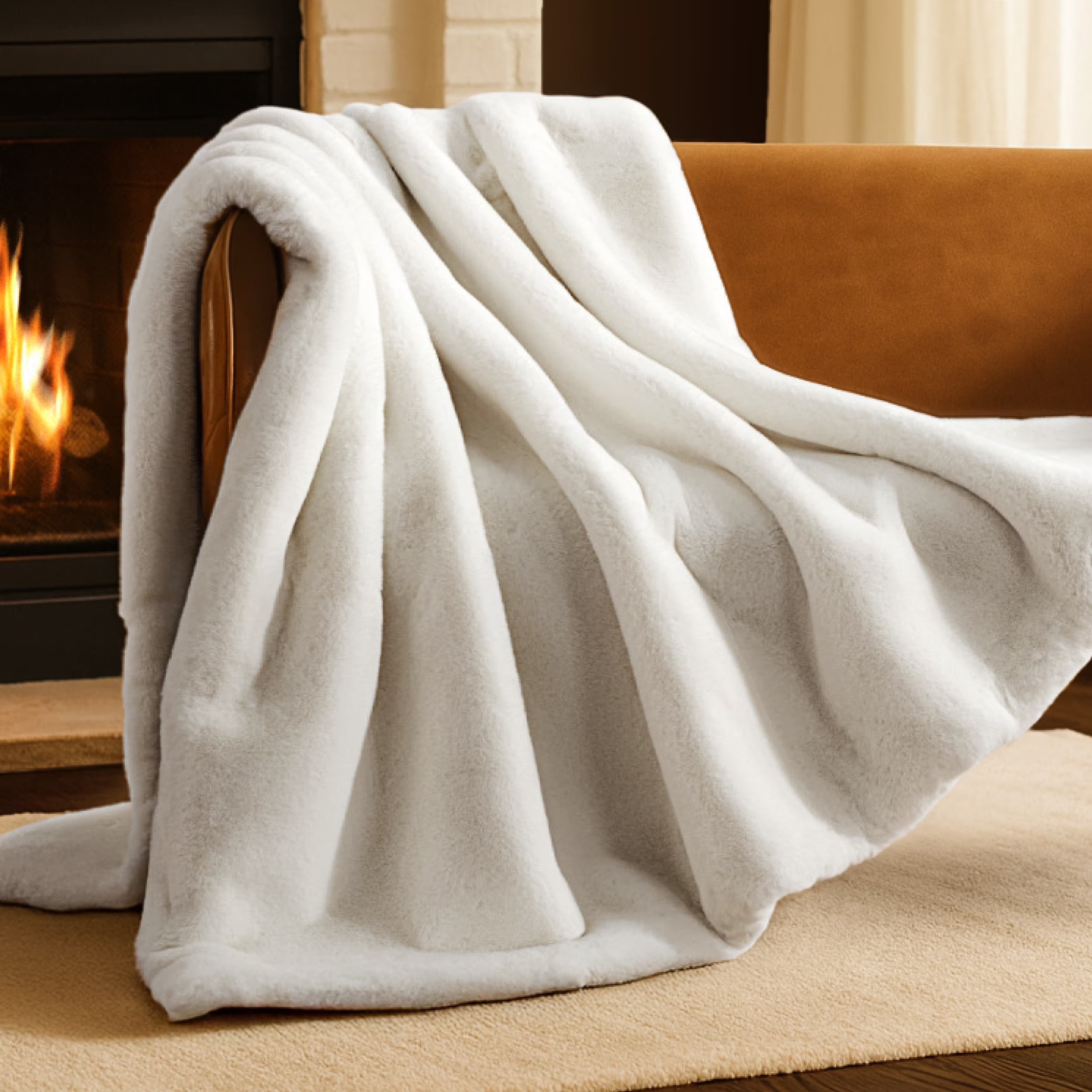 Faux Fur Blanket - 47" X 60" - Ultra Soft Fleece - Throw, White