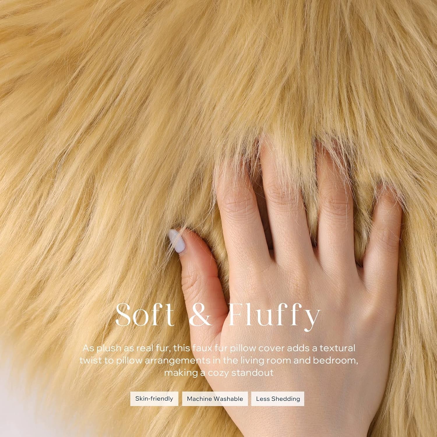 Pack of 2 Faux Fur Throw Pillow Covers Cushion Covers Luxury Soft Decorative Pillowcase Fuzzy Pillow Covers for Bed/Couch,Ginger 20 X 20 Inches