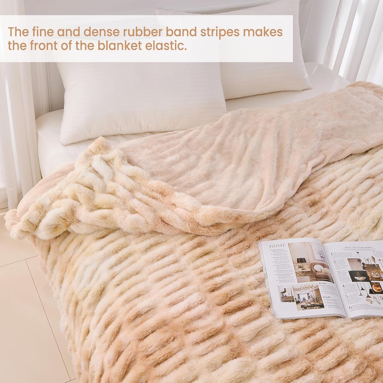 Faux Fur Throw Blanket for Bed Couch Sofa - Soft Cozy Furry Warm Throw - Comfy Shaggy Blanket - Machine Washable - Beige Fuzzy Plush Throw - 50"× 60"