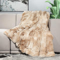 Decorative Soft Fluffy Faux Fur Throw Blanket 50" X 60",Reversible Long Shaggy Cozy Furry Blanket,Comfy Microfiber Accent Chic Plush Fuzzy Blanket for Sofa/Couch/Bed,Breathable & Washable,Beige