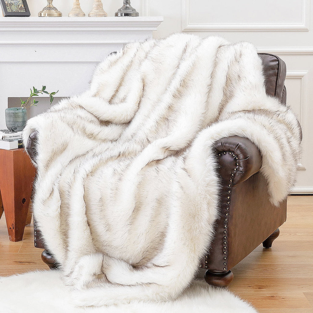 White Faux Fur Blanket for Bed,Couch,Large Thick Fur Throw Blanket,Fluffy Fox Fur Throws,60"X80"