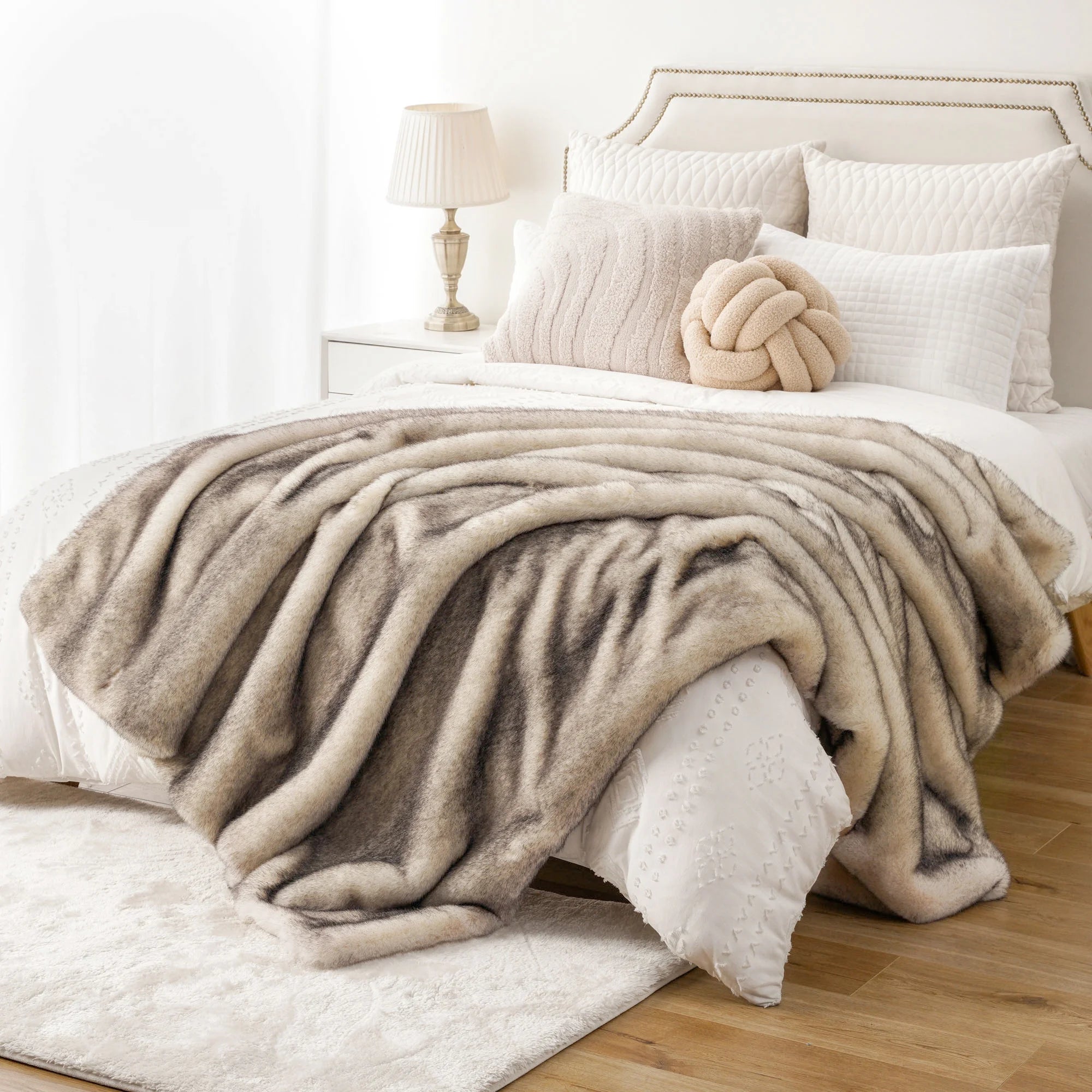 Cream Faux Fur Throw Blanket, Large Mink Fake Fur Throw,Fuzzy Thick Plush Blanket,50"X60"