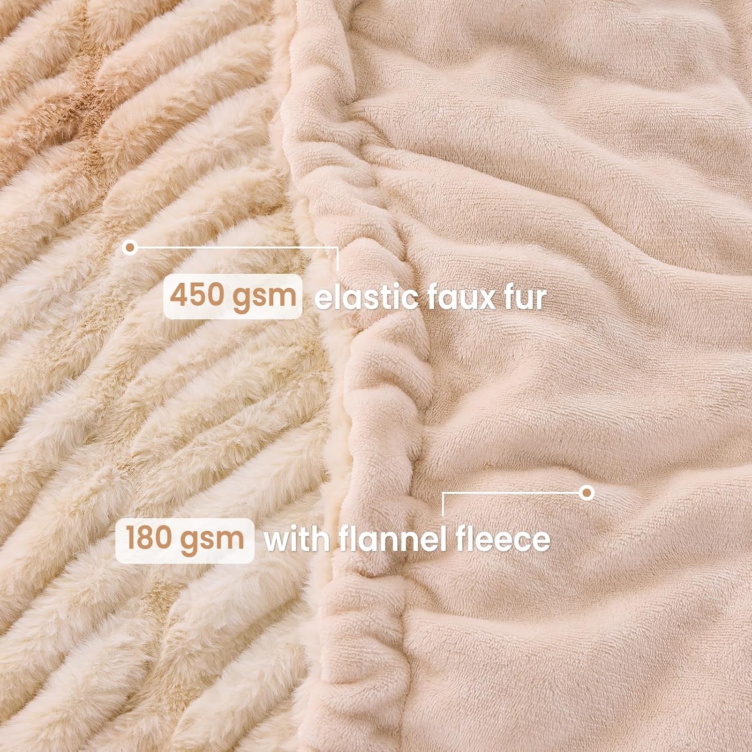 Faux Fur Throw Blanket for Bed Couch Sofa - Soft Cozy Furry Warm Throw - Comfy Shaggy Blanket - Machine Washable - Beige Fuzzy Plush Throw - 50"× 60"