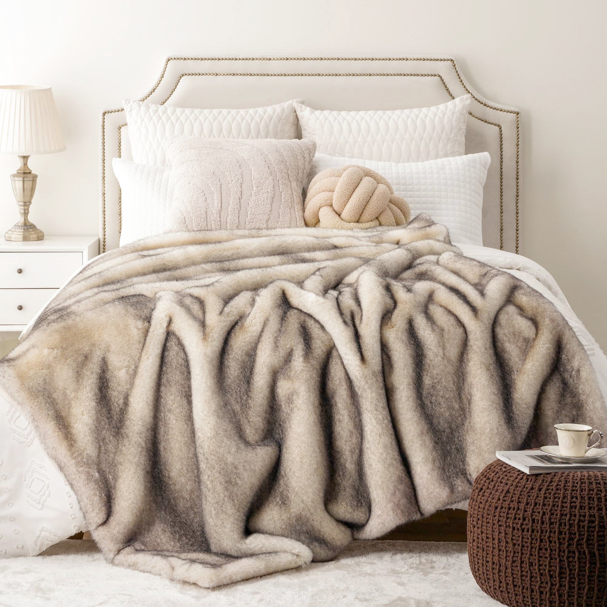 Cream Faux Fur Throw Blanket, Large Mink Fake Fur Throw,Fuzzy Thick Plush Blanket,50"X60"