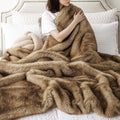Camel Faux Fur Blanket,Reversible Mink Fur Blanket for Bed,Plush Warm Fuzzy Blanket,50"X60"